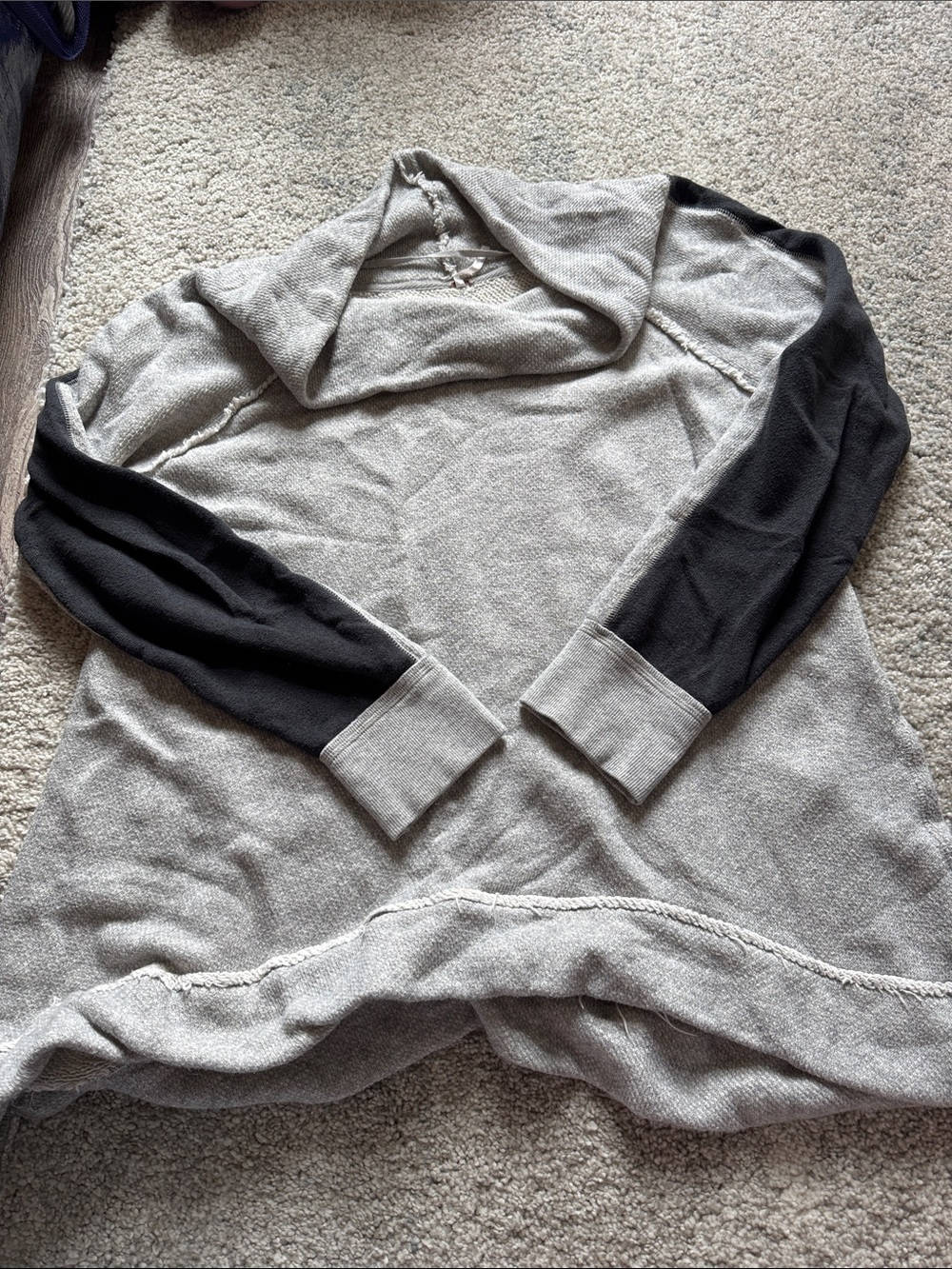 Free People Two-Tone Cowl Neck Sweater - Gray Body with Black Sleeves
